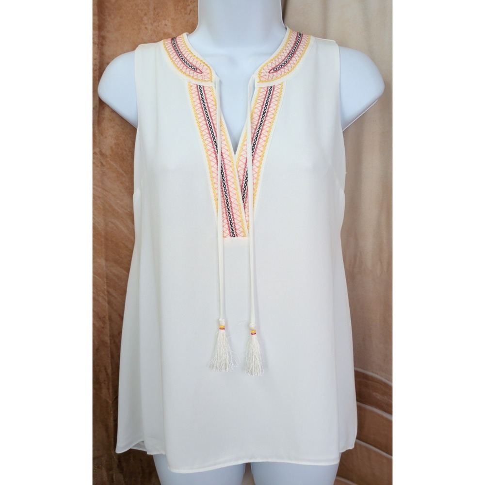 Whbm White House Black Market Karter Cntrst Embroidered Shell Tank